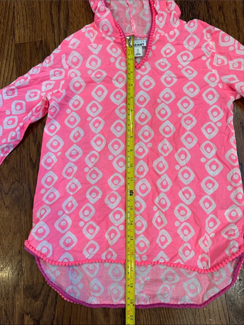 Old Navy Hot Pink Hooded Coverup with White Geometric Print size S 6-7